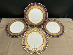 Set of 4 Royal Doulton for Tiffany COBALT / GOLD ENCRUSTED Dinner Plates