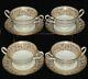 Set of 4 WEDGWOOD China England GOLD FLORENTINE W4219 CREAM SOUP Bowls Saucers