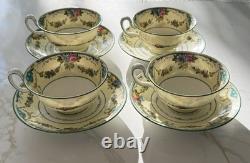 Set of 4 Wedgwood Grosvenor Bone China Footed Cups & Saucers W697