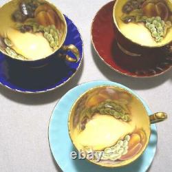 Set of 5 Aynsley Orchard Gold Cup & Saucer Fruit Bone China England Vintage