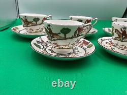 Set of 5 Crown Staffordshire HUNTING SCENE Cups & Saucer Sets Bone China England