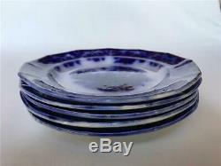 Set of 5 Scinde Pattern Flow Blue China Salad Plates J&G Alcock 1830s England