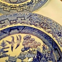 Set of 6 Antique STONE CHINA England Blue Willow Pattern 9 Dinner Plate