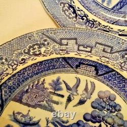 Set of 6 Antique STONE CHINA England Blue Willow Pattern 9 Dinner Plate