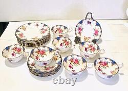 Set of 6 Aynsley Wilton Blue Teacup Saucer Floral Design B971 Bone China England