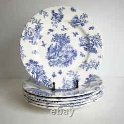 Set of 6 Churchill England Blue White DinnerPlates 10 Floral BirdTransferware