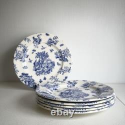 Set of 6 Churchill England Blue White DinnerPlates 10 Floral BirdTransferware