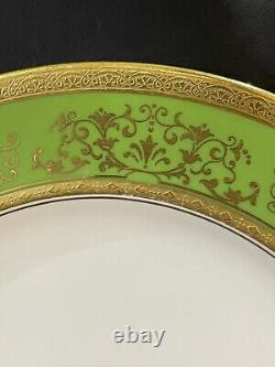 Set of 6 Coalport bone china green & gold large dinner plates