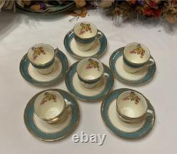 Set of 6 From 19's Aynsley Rose Tea Cup and Saucer Turquoise Bone China England