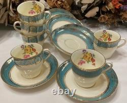 Set of 6 From 19's Aynsley Rose Tea Cup and Saucer Turquoise Bone China England