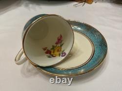 Set of 6 From 19's Aynsley Rose Tea Cup and Saucer Turquoise Bone China England