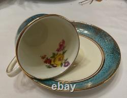 Set of 6 From 19's Aynsley Rose Tea Cup and Saucer Turquoise Bone China England