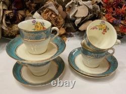Set of 6 From 19's Aynsley Rose Tea Cup and Saucer Turquoise Bone China England