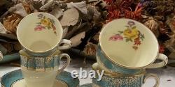 Set of 6 From 19's Aynsley Rose Tea Cup and Saucer Turquoise Bone China England
