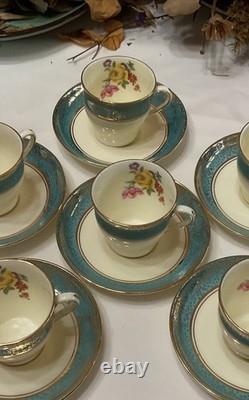 Set of 6 From 19's Aynsley Rose Tea Cup and Saucer Turquoise Bone China England