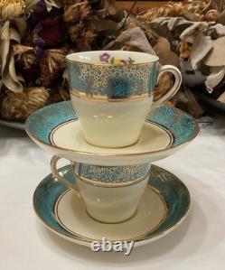 Set of 6 From 19's Aynsley Rose Tea Cup and Saucer Turquoise Bone China England