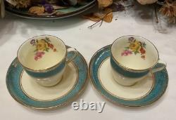 Set of 6 From 19's Aynsley Rose Tea Cup and Saucer Turquoise Bone China England