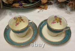 Set of 6 From 19's Aynsley Rose Tea Cup and Saucer Turquoise Bone China England