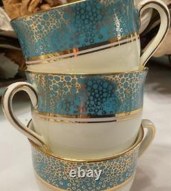 Set of 6 From 19's Aynsley Rose Tea Cup and Saucer Turquoise Bone China England