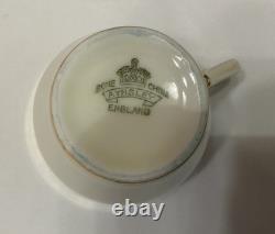 Set of 6 From 19's Aynsley Rose Tea Cup and Saucer Turquoise Bone China England