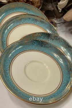 Set of 6 From 19's Aynsley Rose Tea Cup and Saucer Turquoise Bone China England