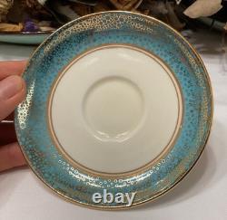 Set of 6 From 19's Aynsley Rose Tea Cup and Saucer Turquoise Bone China England