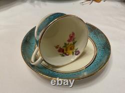 Set of 6 From 19's Aynsley Rose Tea Cup and Saucer Turquoise Bone China England
