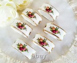 Set of 6 Royal Albert Old Country Roses Napkin Rings, Bone China Made in England