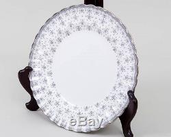 Set of 6 SPODE Fine China Dinner Plates Fleur De Lys Platinum Trim White England