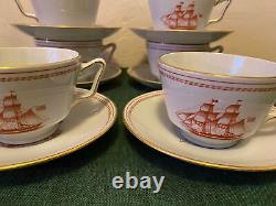 Set of 6 Spode England China TRADE WINDS RED Cups & Saucers Oversized