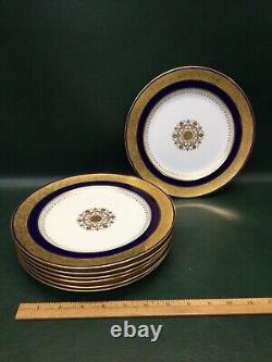 Set of 7 Antique Minton Cobalt Blue Band Gold Encrusted Salad Luncheon Plates 9