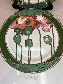 Set of 9 Antique Art Nouveau Royal Doulton 8? Inch Pink Poppy Plates