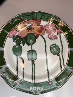 Set of 9 Antique Art Nouveau Royal Doulton 8? Inch Pink Poppy Plates