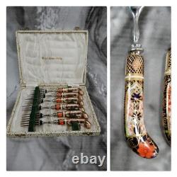 Set of Six Royal Crown Derby Old Imari Fruit Forks Bone China England Set of Six Royal Crown Derby Old Imari Fruit Forks Bone China England