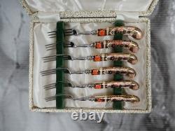 Set of Six Royal Crown Derby Old Imari Fruit Forks Bone China England