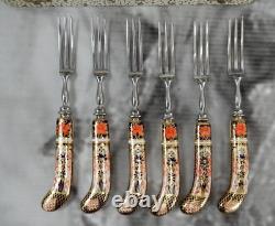 Set of Six Royal Crown Derby Old Imari Fruit Forks Bone China England