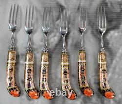 Set of Six Royal Crown Derby Old Imari Fruit Forks Bone China England