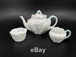 Shelley Blue Rock 4 Cups Teapot Creamer Sugar Bowl Set Bone China England