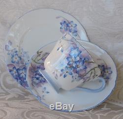 Shelley Bone China Blue Spray cups saucers & plates England c1950's Set of six