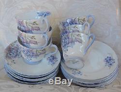 Shelley Bone China Blue Spray cups saucers & plates England c1950's Set of six