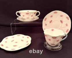 Shelley Bone China Dainty Rosebud Dessert Set for 6 (41 Pieces)