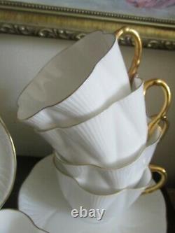 Shelley Bone China England Dainty White Set Of 8 Cup And Saucer