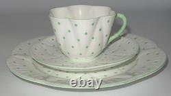 Shelley Bone China, England, Green Polka Dot, Dessert, Cup & Saucer Cake Set