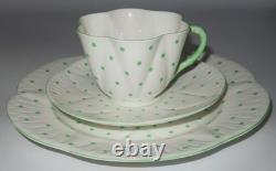 Shelley Bone China, England, Green Polka Dot, Dessert, Cup & Saucer Cake Set
