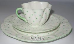 Shelley Bone China, England, Green Polka Dot, Dessert, Cup & Saucer Cake Set