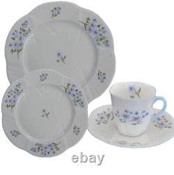 Shelley Bone China England Pansy Forget Me Not 4 Pc Demi Cup Saucer & Plates Set