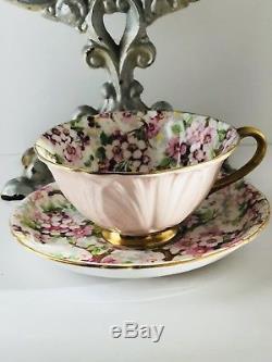 Shelley Cherry Blossom Chintz Henley Fine Bone China England Tea Cup Set