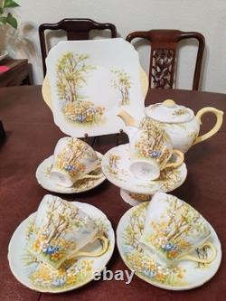 Shelley Daffodil Time Teacup & Saucer Teapot Fine Bone China England #13370 Set