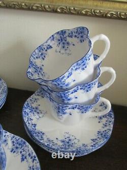 Shelley Dainty Blue Bone China England Set of 9 Cup And Saucer
