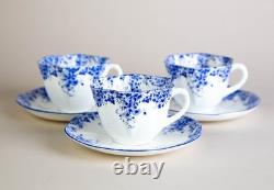 Shelley Dainty Blue Flat Cups and Saucers Set of 3 Vintage Bone China England